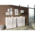 Commode décor chêne et verre blanc cachemire