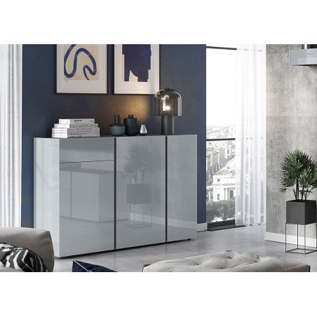 Buffet de séjour design gris graphite et verre gris