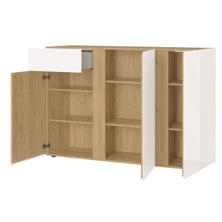 Buffet de séjour design chêne et verre blanc cachemire