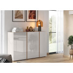 Buffet de séjour design chêne et verre blanc cachemire