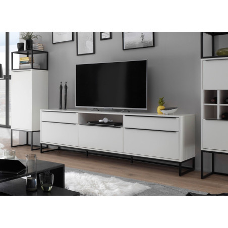 Meuble TV design blanc laqué mat 215 cm