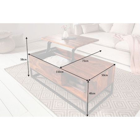 Table basse plateau relevable bois et métal