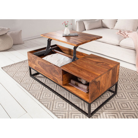 Table basse plateau relevable bois et métal