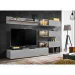 Meuble TV design mural gris clair et bois 240cm