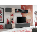 Meuble TV design mural gris et bois avec éclairage Led