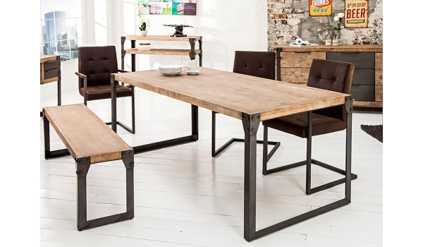 Table acier et bois industriel 200 cm pour salle à manger