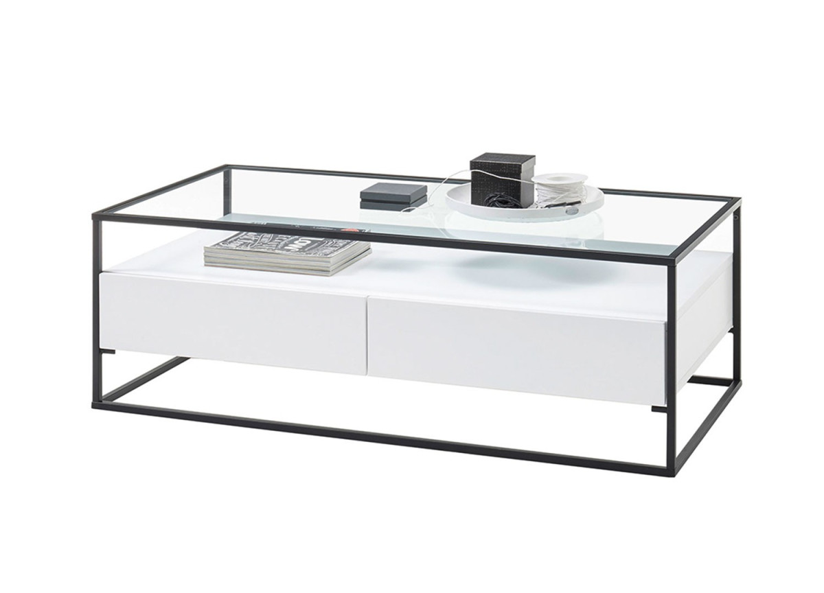 Table basse blanche et verre