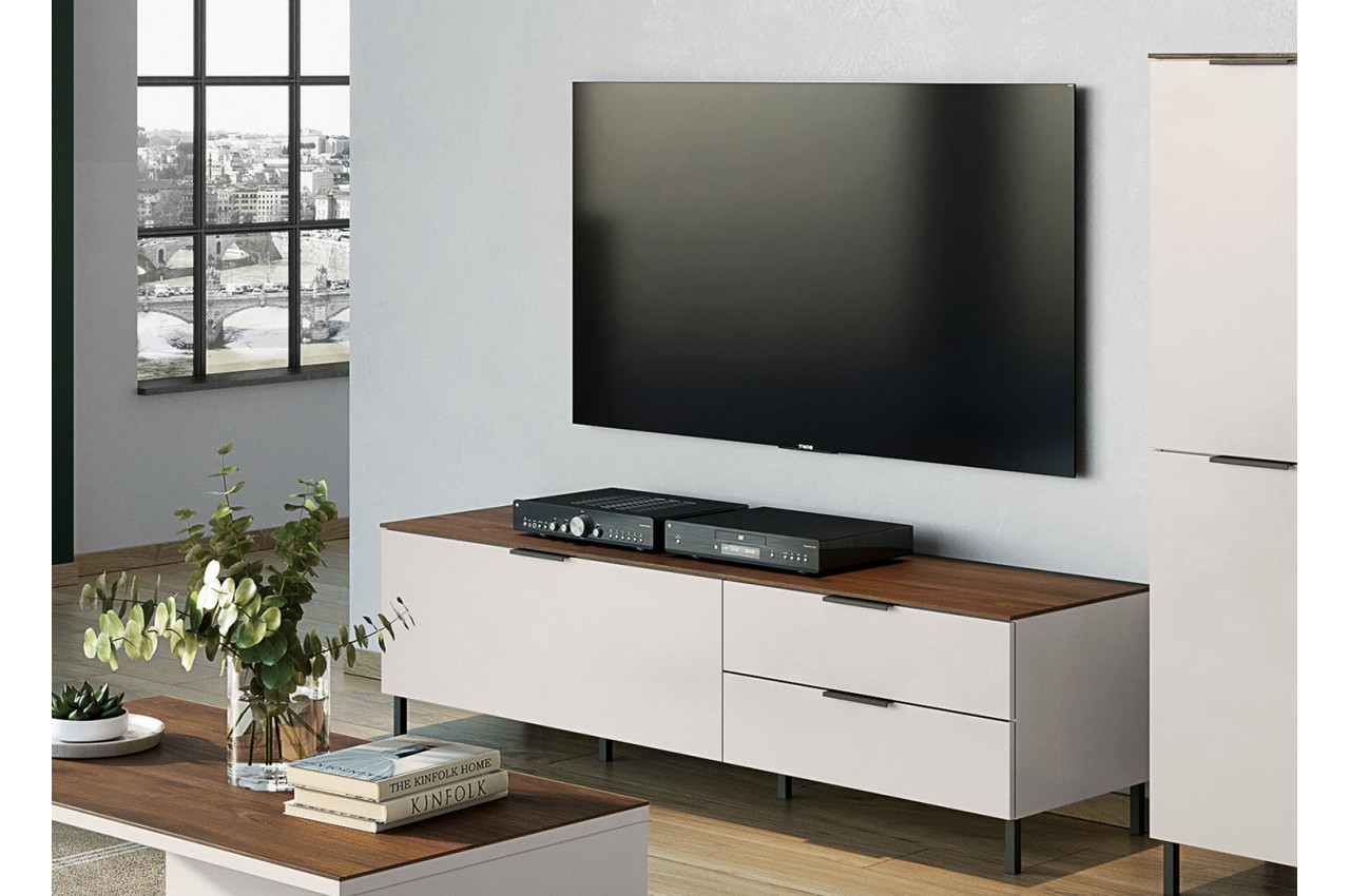 Meuble TV flottant avec éclairage LED, armoire de rangement, éclairage LED,  table console moderne, haute brillance