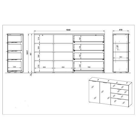 Grand buffet noir - Verre noir 2P 4T