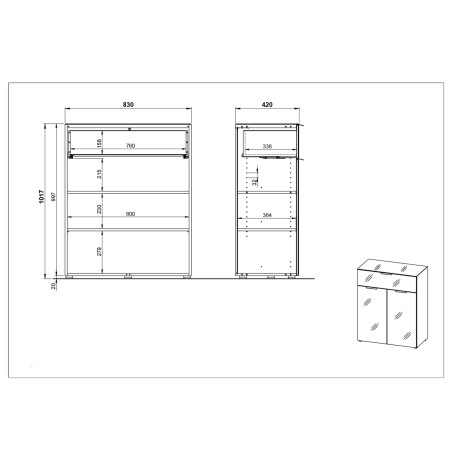 Commode noir - Verre noir 2P 1T