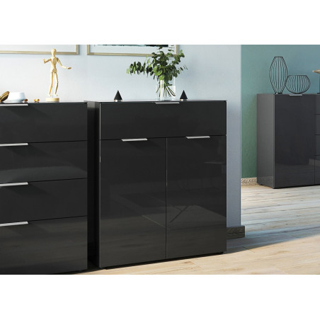 Commode noir - Verre noir 2P 1T