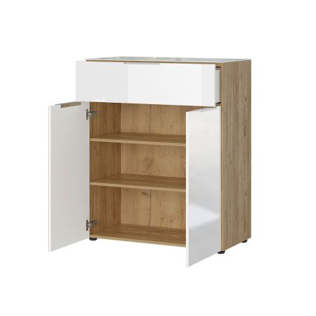 Commode bois - Verre blanc 2P 1T