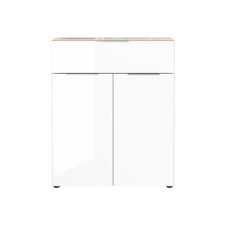 Commode bois - Verre blanc 2P 1T