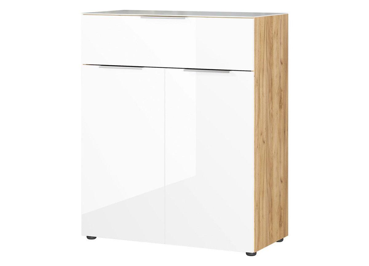 Commode bois - Verre blanc 2P 1T