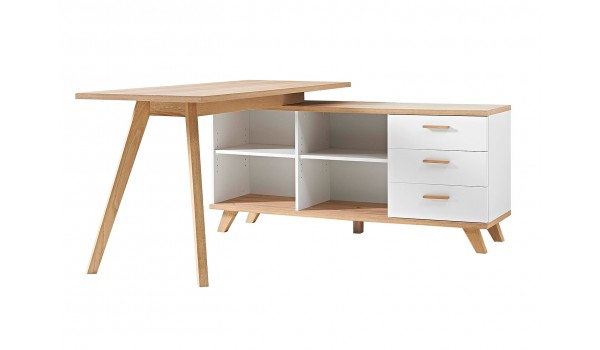 Bureau avec rangement intégré blanc et bois scandinave pour bureau