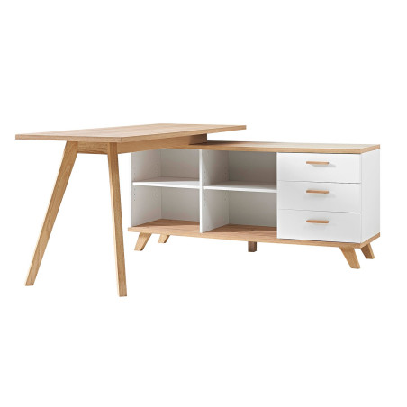 Bureau avec rangement intégré blanc et bois scandinave