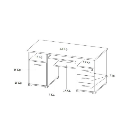 Bureau rangement intégré Chêne blanchi/Blanc