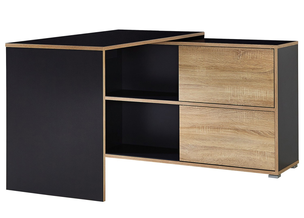 Bureau d'angle bois et anthracite avec rangement intégré