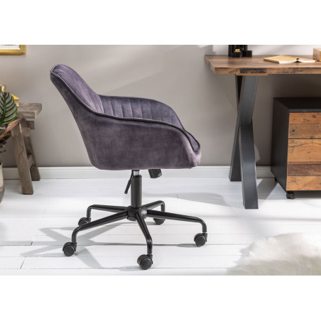 Chaise de bureau velours gris foncé avec accoudoirs