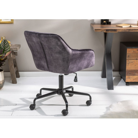 Chaise de bureau velours gris foncé avec accoudoirs