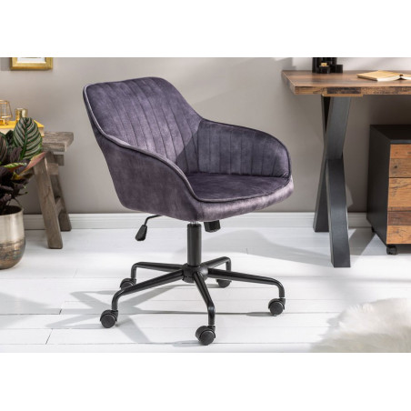 Chaise de bureau velours gris foncé avec accoudoirs