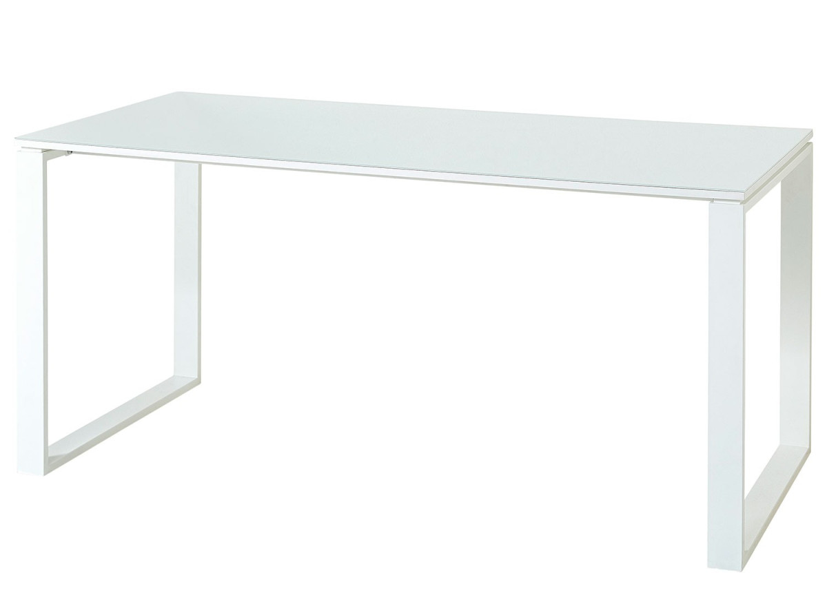 Table de travail bureau blanc verre blanc