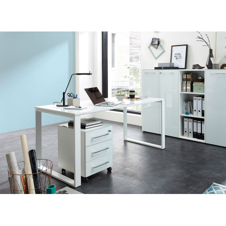 Table de travail bureau blanc verre blanc