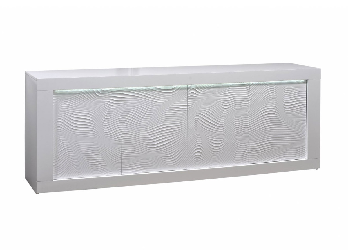 Buffet design 4 portes avec reliefs blanc 220 cm