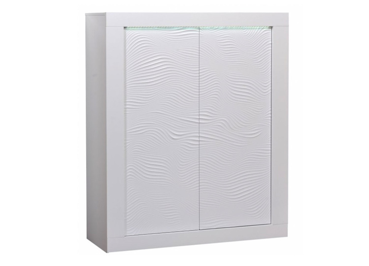 Bahut haut design 2 portes avec reliefs blanc laqué