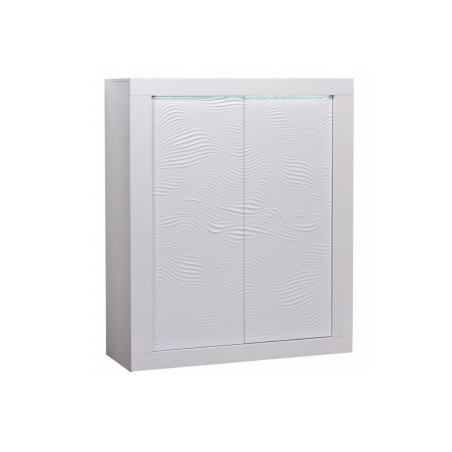 Bahut haut design 2 portes avec reliefs blanc laqué