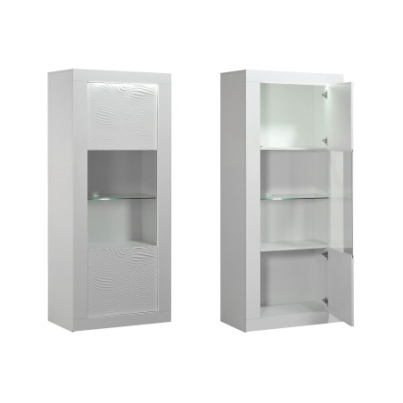 Vitrine haute design avec reliefs blanc laqué et éclairage led