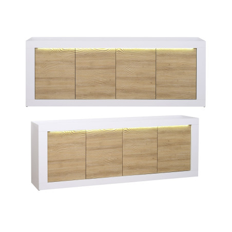 Buffet design blanc et bois avec relief 220 cm