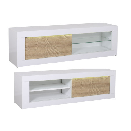 Meuble tv blanc et bois avec relief 3D - 170 cm