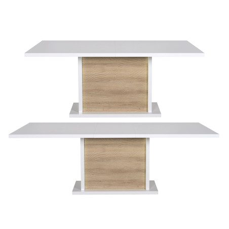 Table extensible blanc et bois - Pieds central éclairage intégré