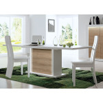 Table extensible blanc et bois - Pieds central éclairage intégré