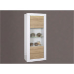 Vitrine design blanche / bois avec reliefs et éclairage led