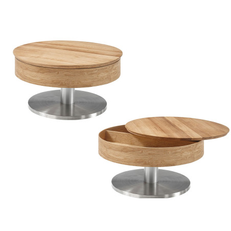 Table basse ronde avec rangement bois et inox