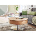 Table basse ronde avec rangement bois et inox