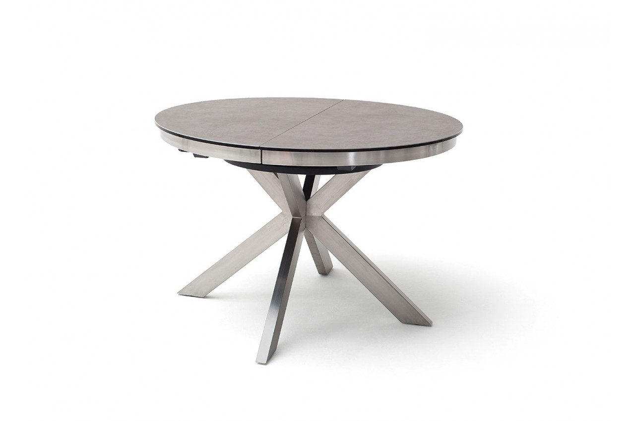 Table à manger ronde 120cm grise avec rallonge intégrée et pieds noir