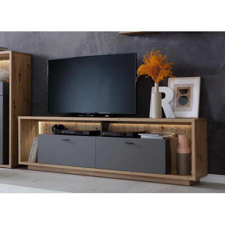 Meuble TV design bois et gris 200 cm