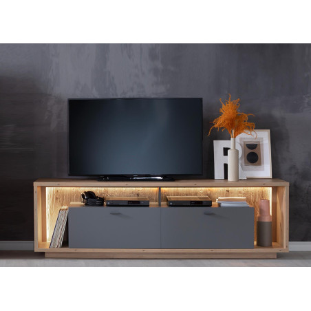 Meuble TV design bois et gris 200 cm