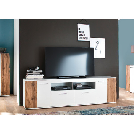 Meuble TV design bois et blanc 200 cm