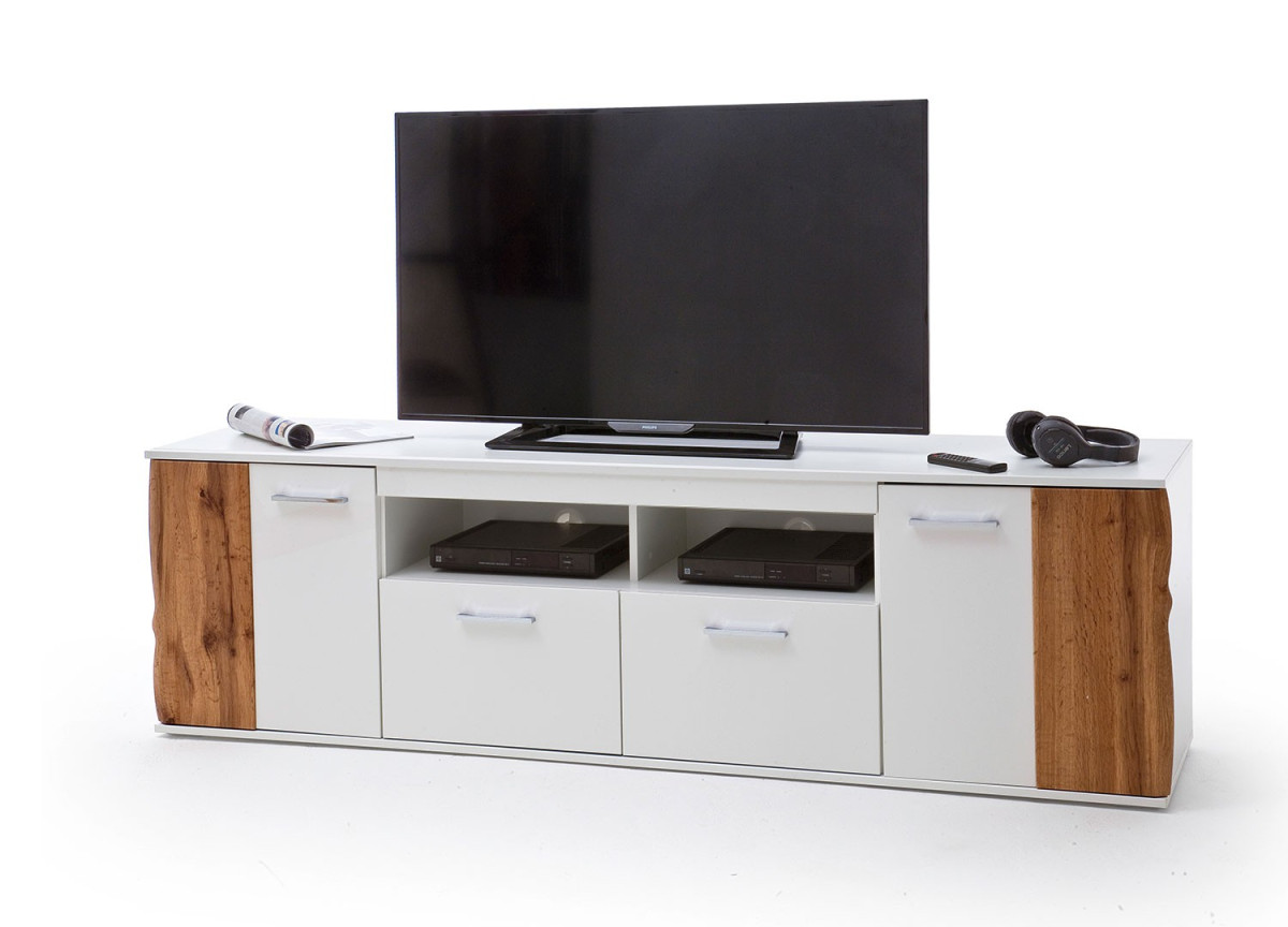 Meuble TV design bois et blanc 200 cm