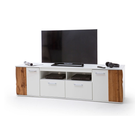 Meuble TV design bois et blanc 200 cm