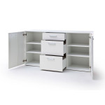 Meuble buffet 2 portes 3 tiroirs blanc et bois