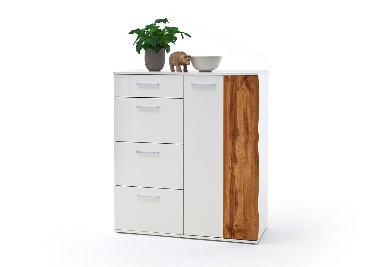 Commode haute 2 portes blanche et bois