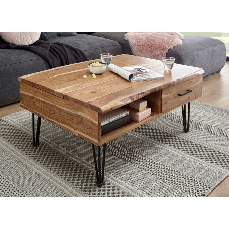 Table basse avec plateau relevable et rangement