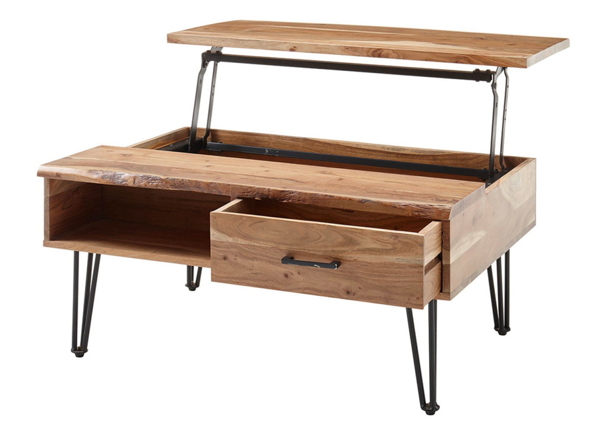 Table basse avec plateau relevable et rangement