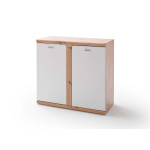 Meuble commode 2 portes blanc et bois