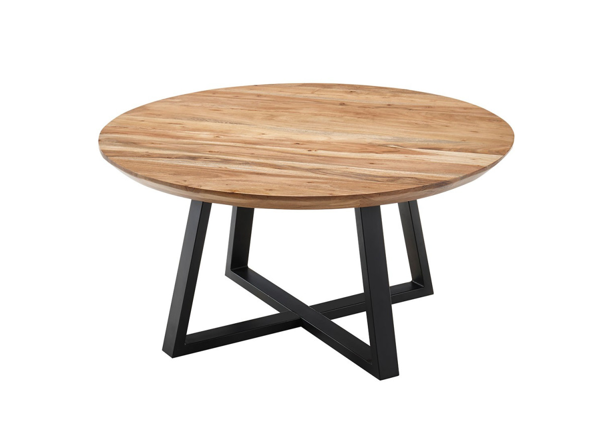 Table basse ronde bois acacia et métal noir